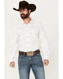 Wrangler Retro Premium Men's White Solid Long Sleeve Western Shirt 