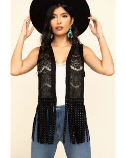 Vocal Women's Lace Studded Fringe Vest