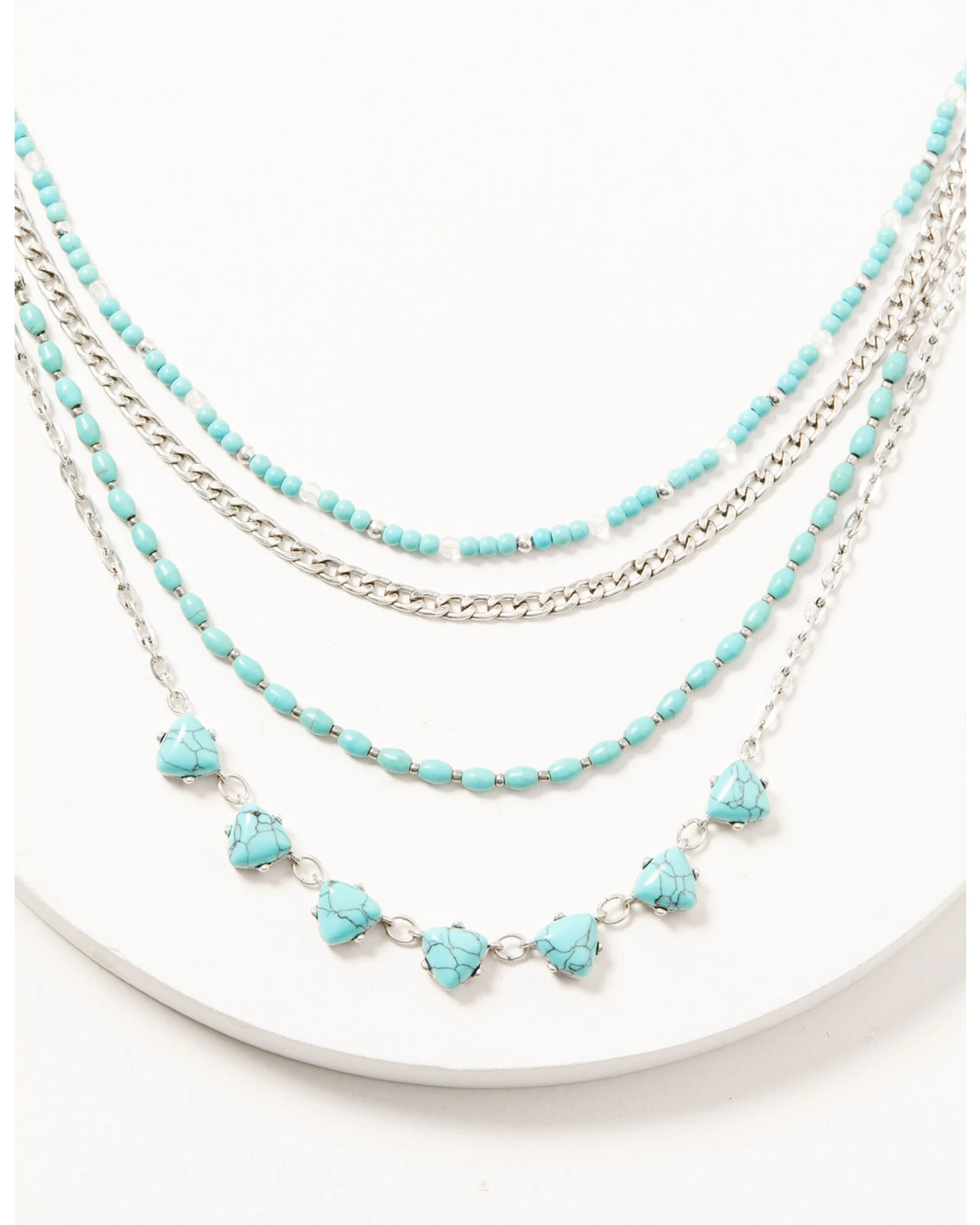 Prime Time Jewelry Women's Turquoise & Silver Layered Necklace Set