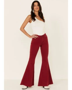 Shyanne Women's Red Seamed Pocket Flare Jeans