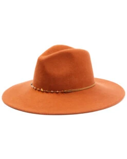 Shyanne Women's Rust Copper Beaded Rust Band Wool Felt Western Fedora HatÂ