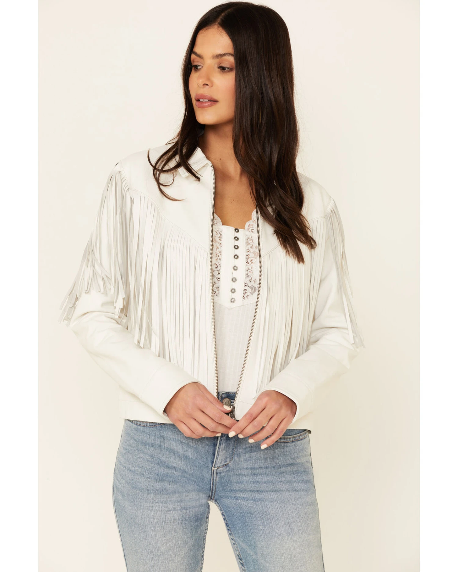 Idyllwind Women's Day Off Fringe Zip-Front Leather Jacket - White - Image 2