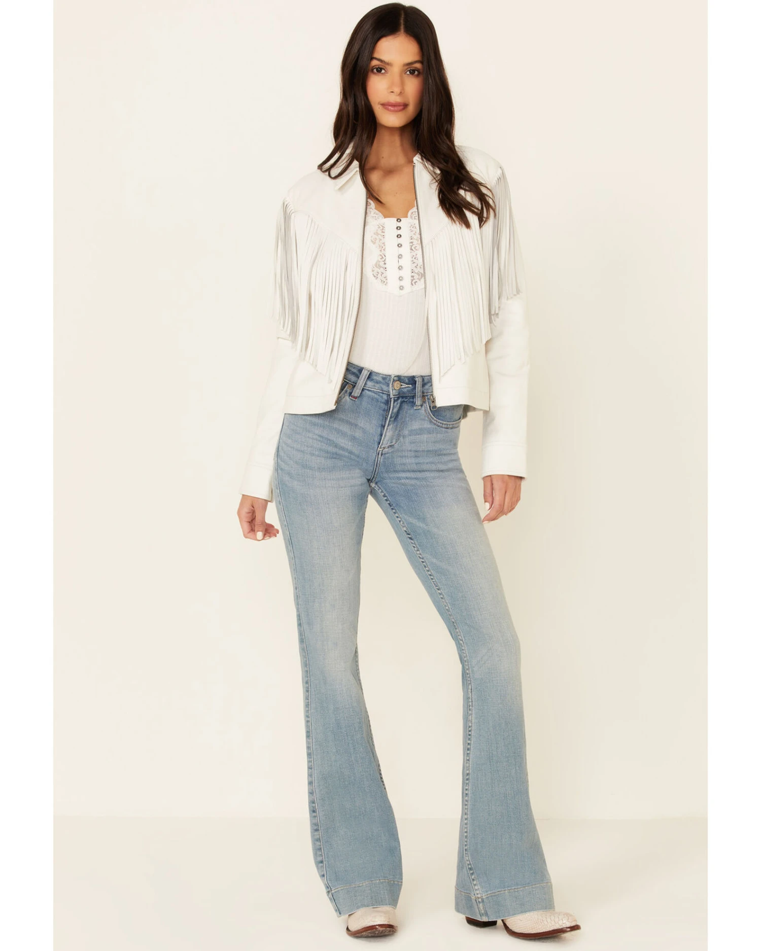 Idyllwind Women's Day Off Fringe Zip-Front Leather Jacket - White - Image 4