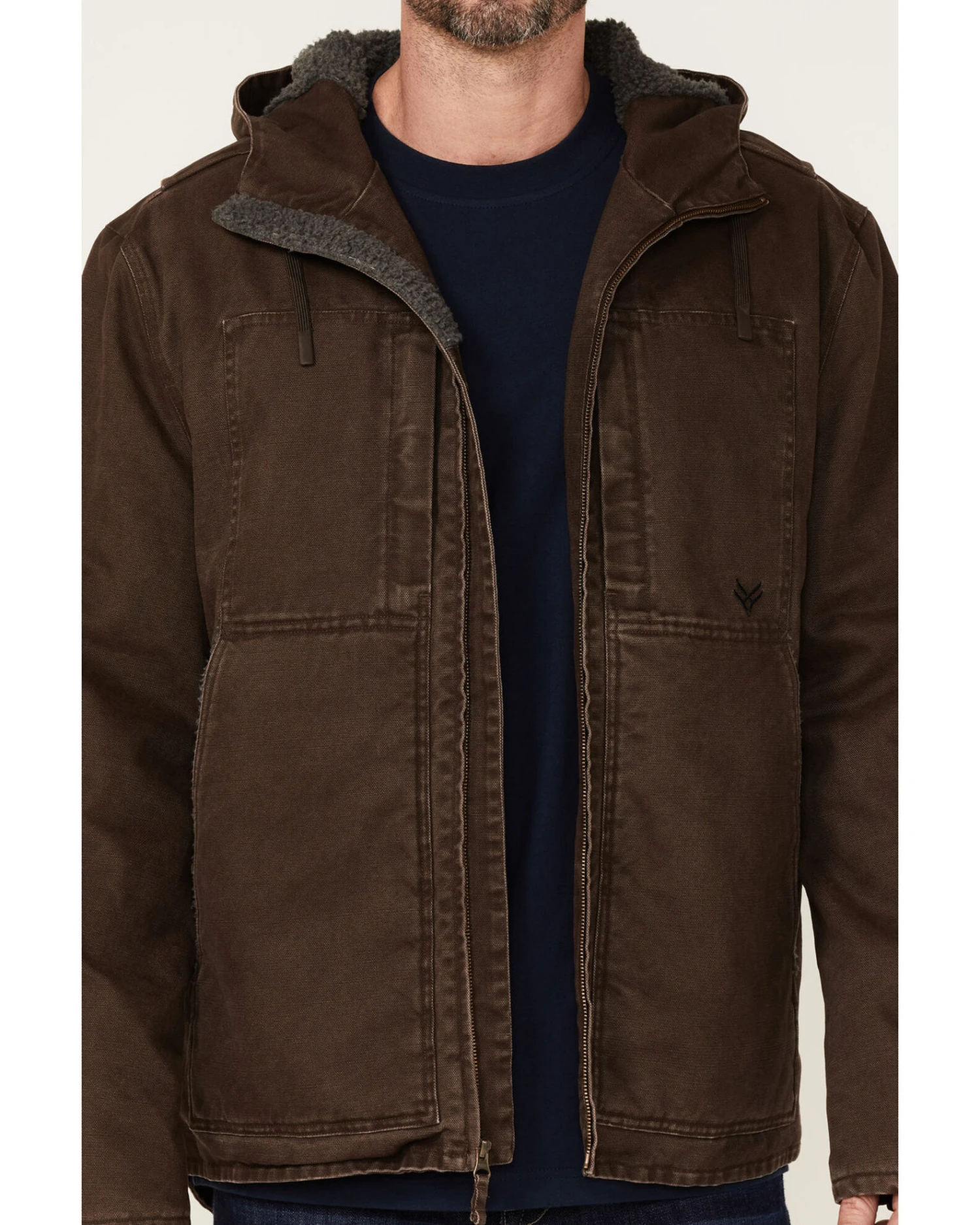 Hawx Men's Brown Castile Weathered Duck Hooded Zip-Front Insulated Work Jacket - Image 3