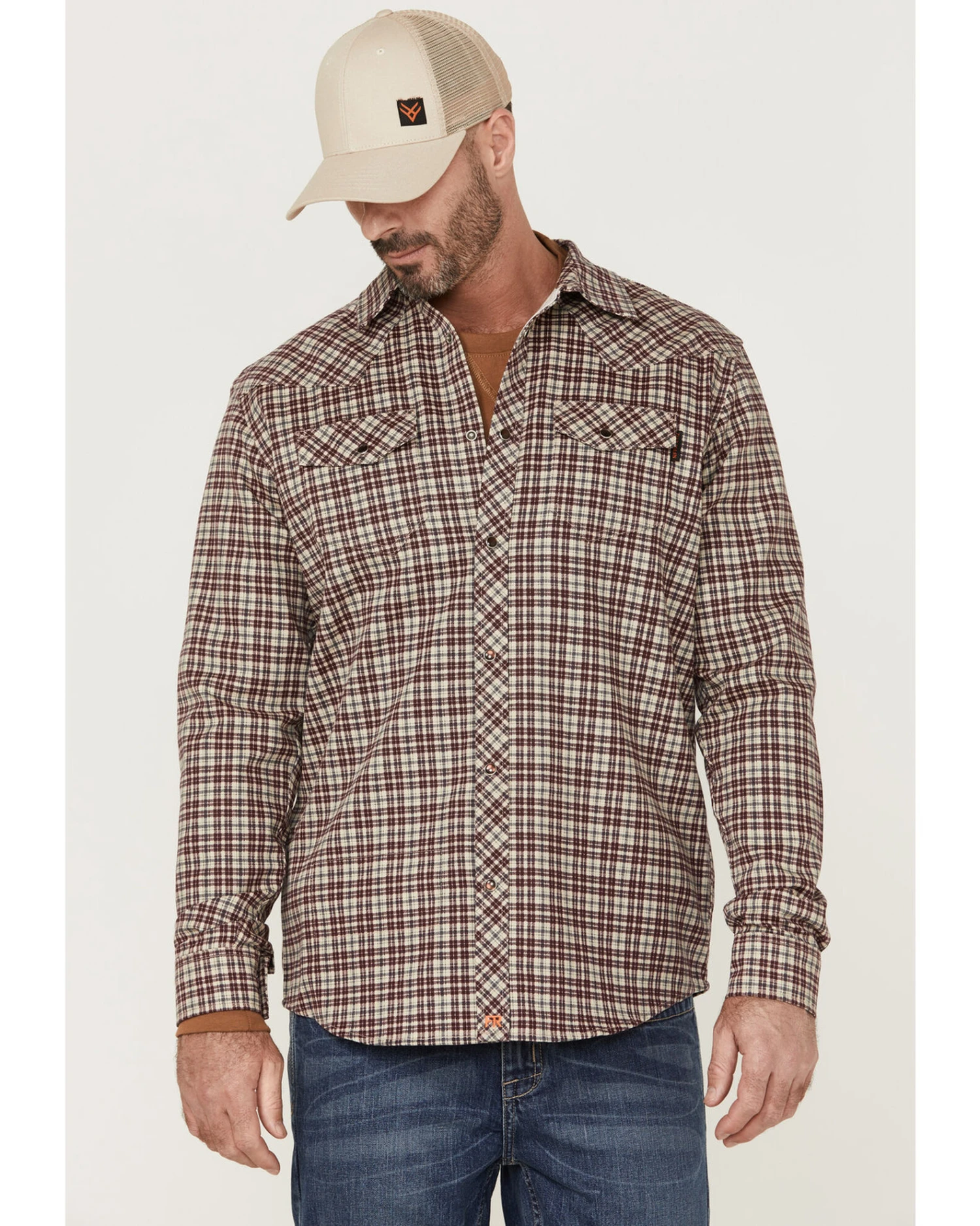 Cody James Men's FR Small Plaid Print Long Sleeve Pearl Snap Work ShirtÂ