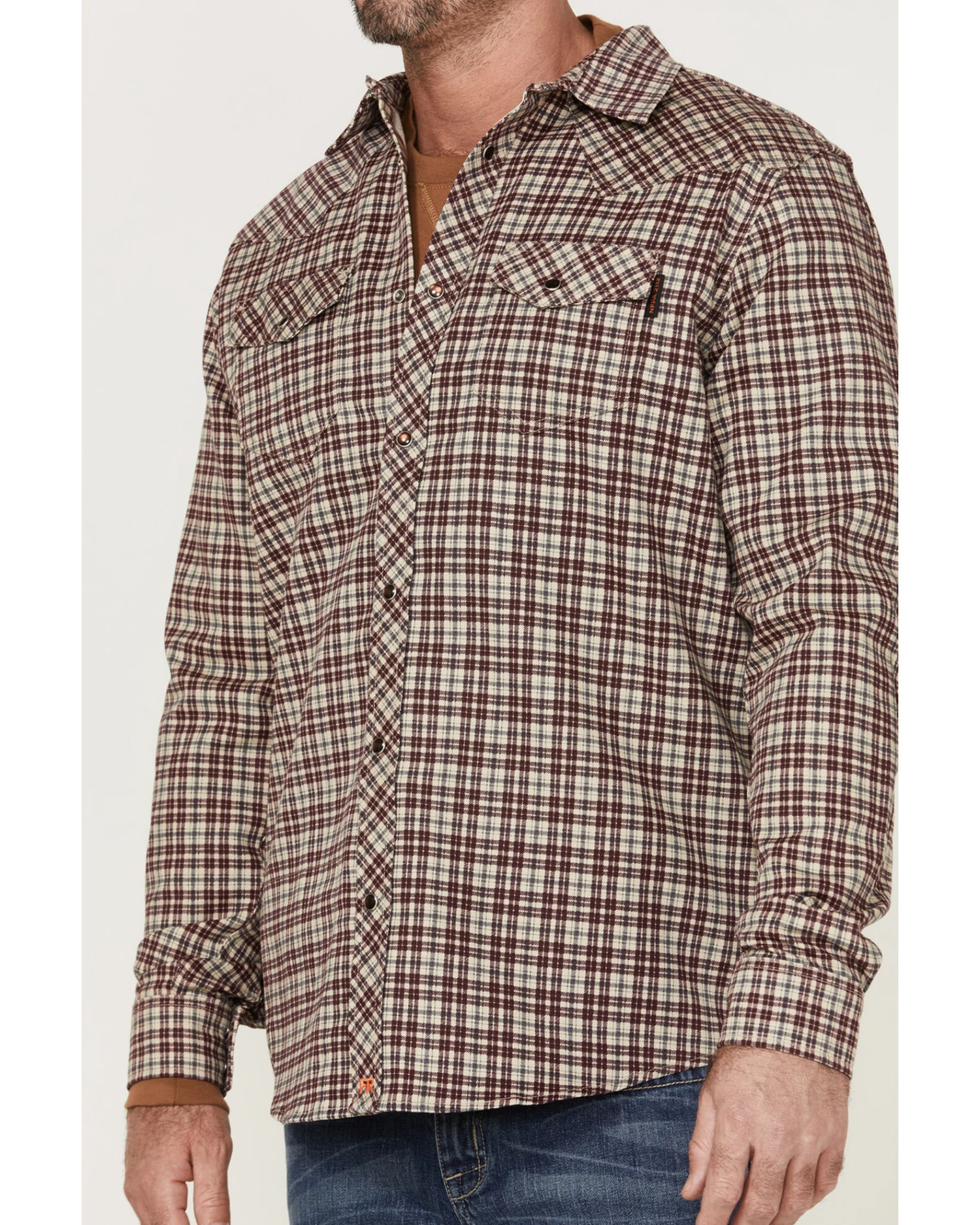 Cody James Men's FR Small Plaid Print Long Sleeve Pearl Snap Work Shirt - Image 3