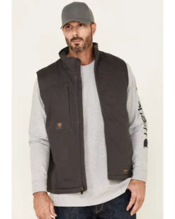 Ariat Men's Rebar Gray Washed Duracanvas Insulated Zip-Front Work Vest