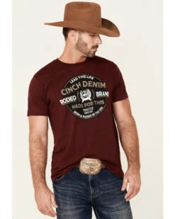 Cinch Men's Burgundy Vintage Circle Logo Graphic Short Sleeve T-Shirt 