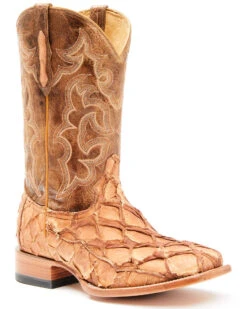 Cody James Men's Caramel Matte Pirarucu Exotic Western Boots - Broad Square Toe 