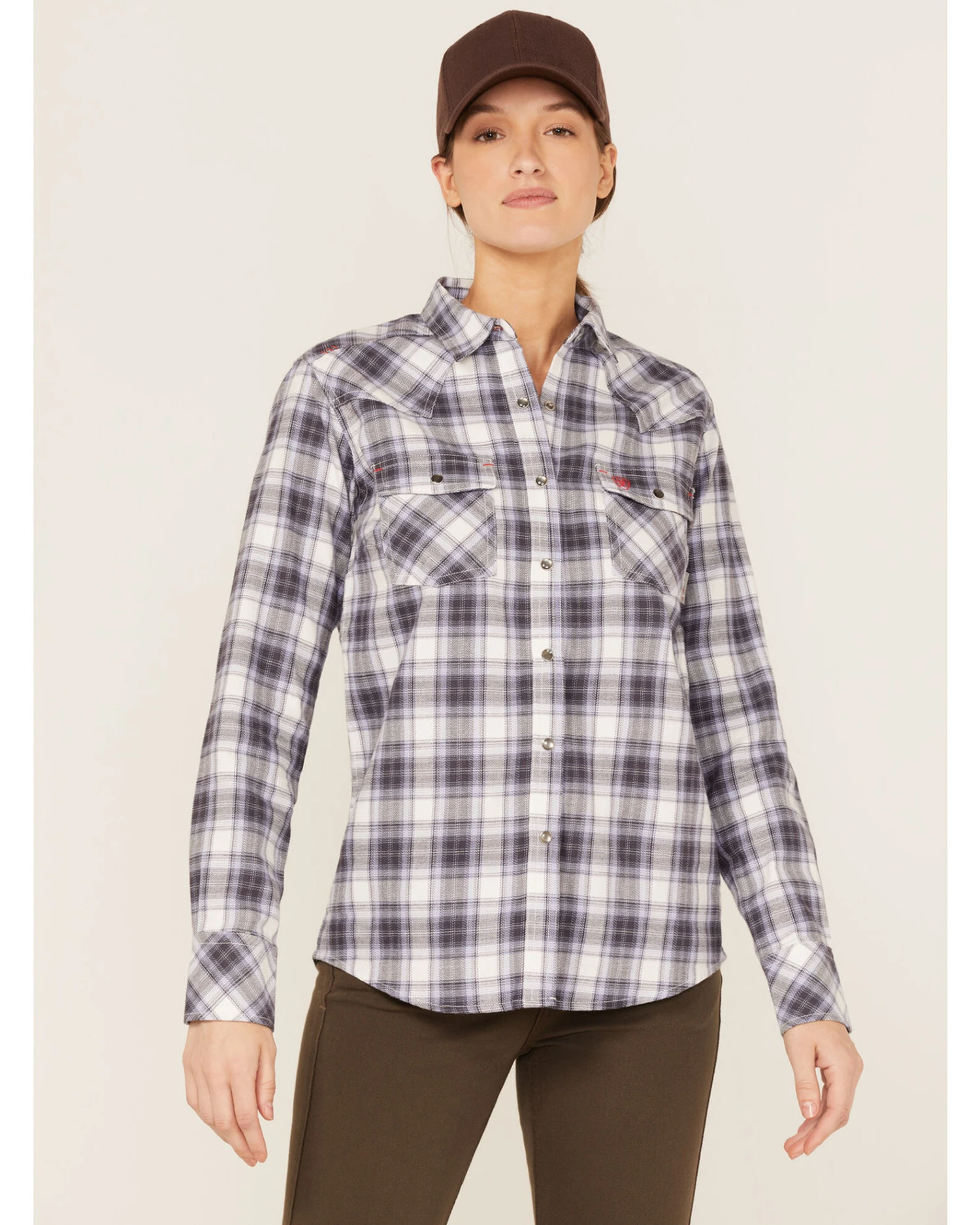 Ariat Women's FR Whitney Plaid Print Long Sleeve Snap Work Shirt