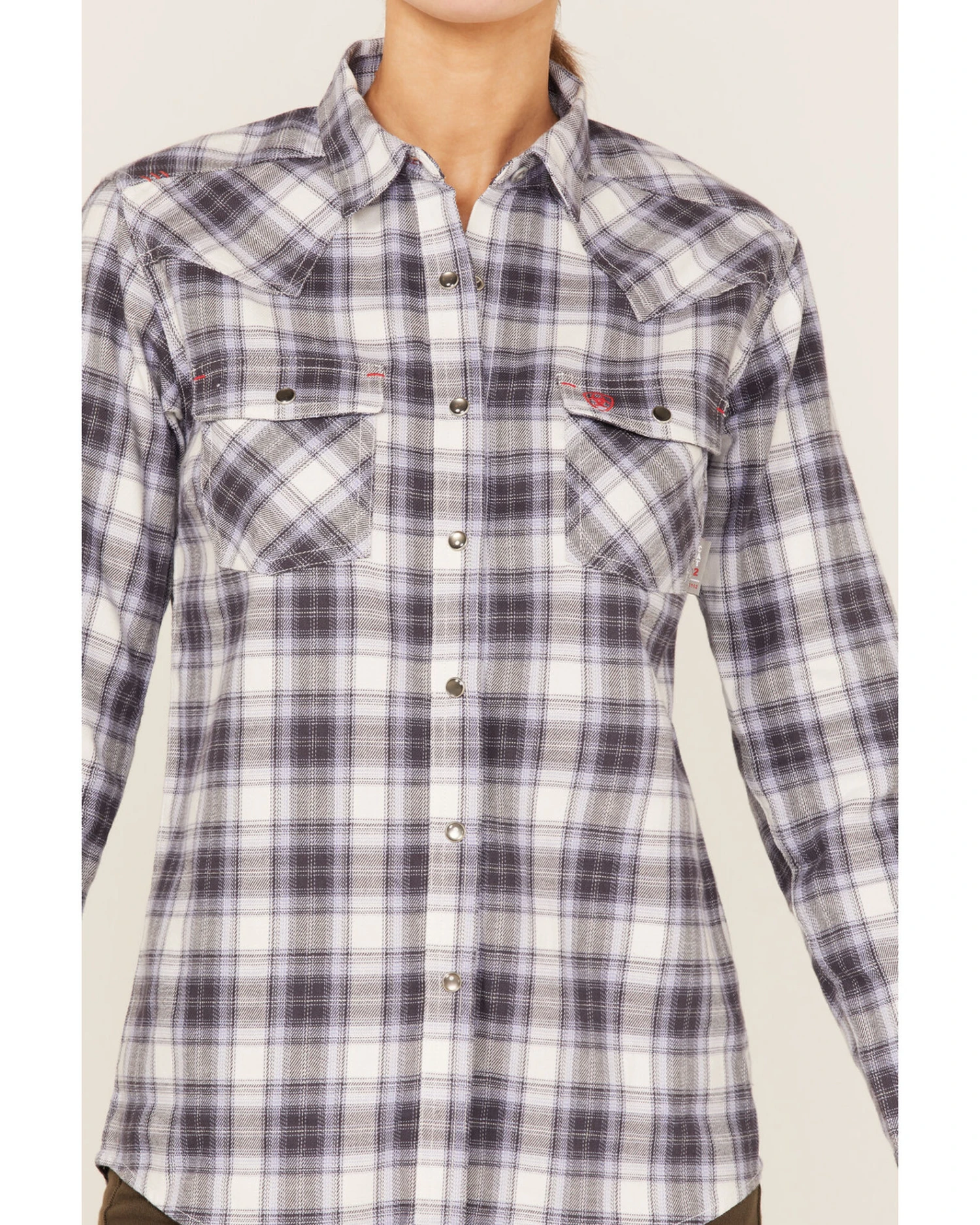 Ariat Women's FR Whitney Plaid Print Long Sleeve Snap Work Shirt - Image 3