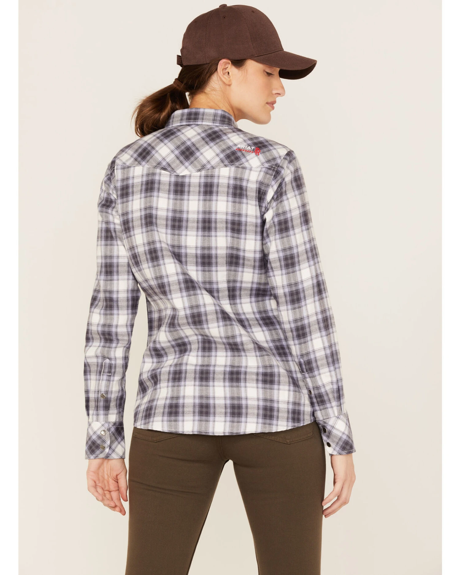 Ariat Women's FR Whitney Plaid Print Long Sleeve Snap Work Shirt - Image 4