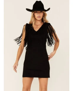 Idyllwind Women's Lady Bird Faux Suede Fringe Muscle Sleeve Dress
