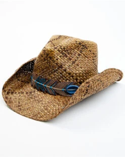 Shyanne Women's Plumazles Brown Leaf Band Raffia Straw Western HatÂ