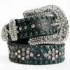 Shyanne Women's Silver Distressed Croc Turquoise & Rhinestone Bling Belt