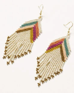 Ink + Alloy Women's Ivory & Muted Multicolored Chevron Fringe Earrings 
