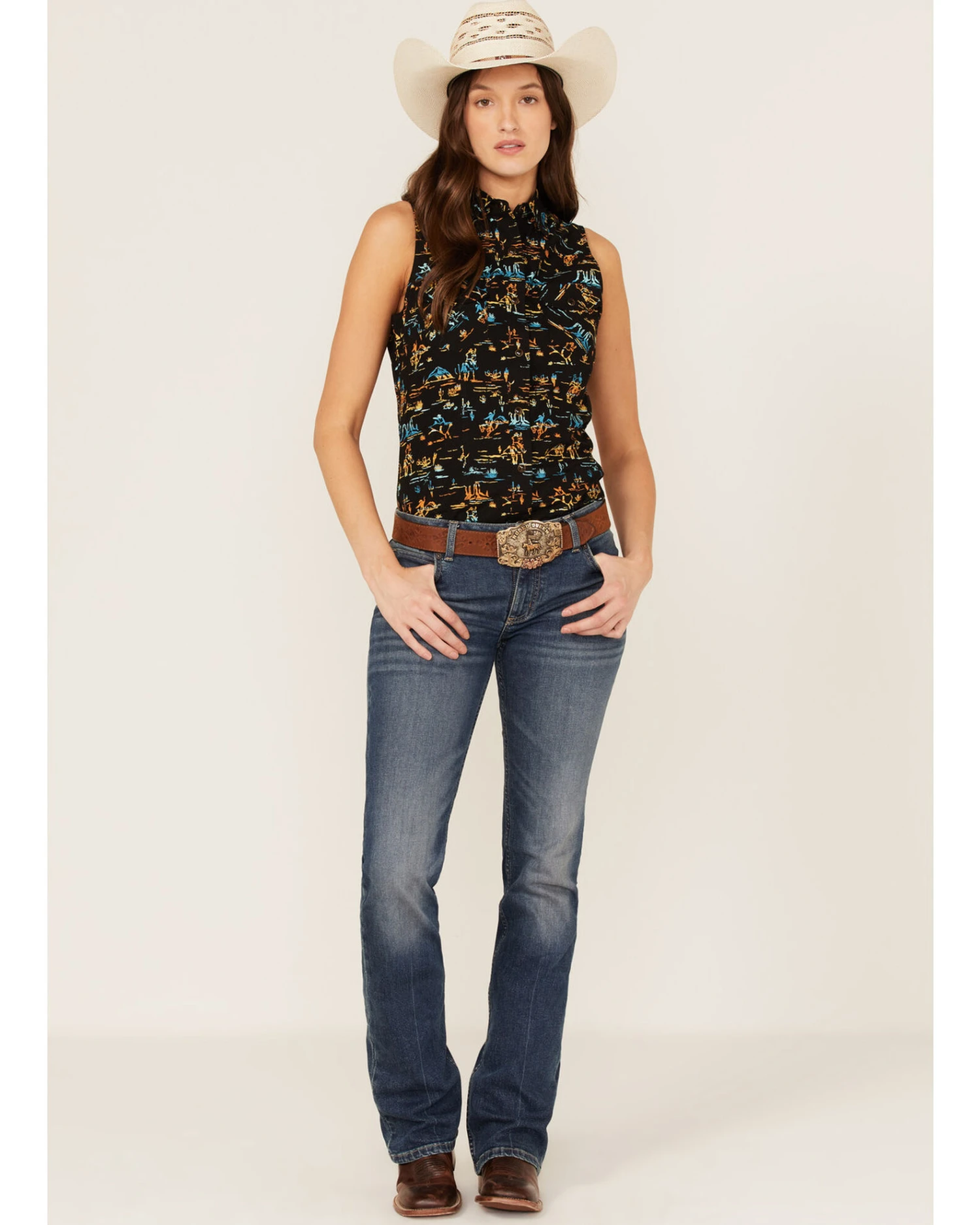Rock & Roll Denim Women's Desert Scene Print Sleeveless Work Shirt - Image 2