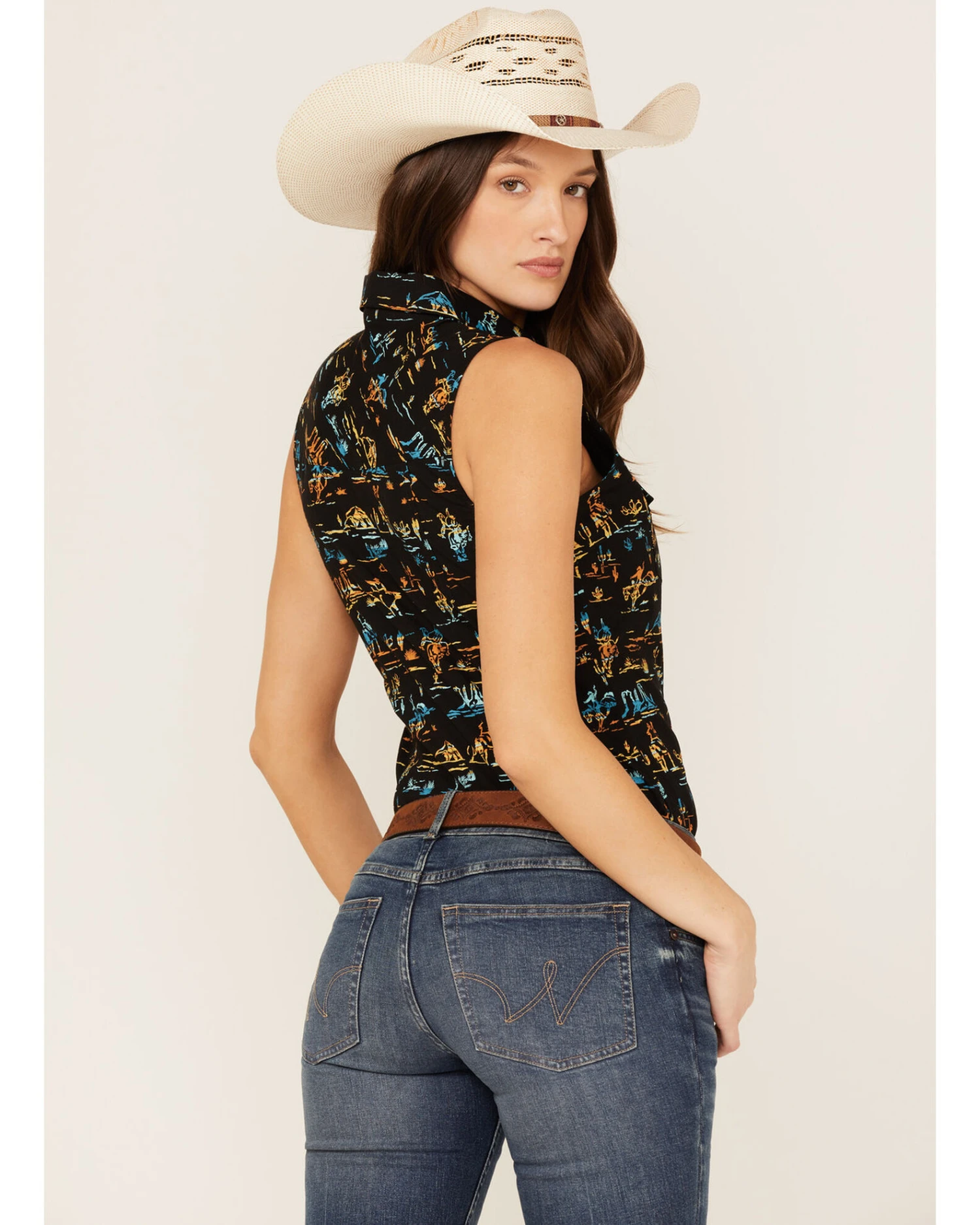 Rock & Roll Denim Women's Desert Scene Print Sleeveless Work Shirt - Image 4