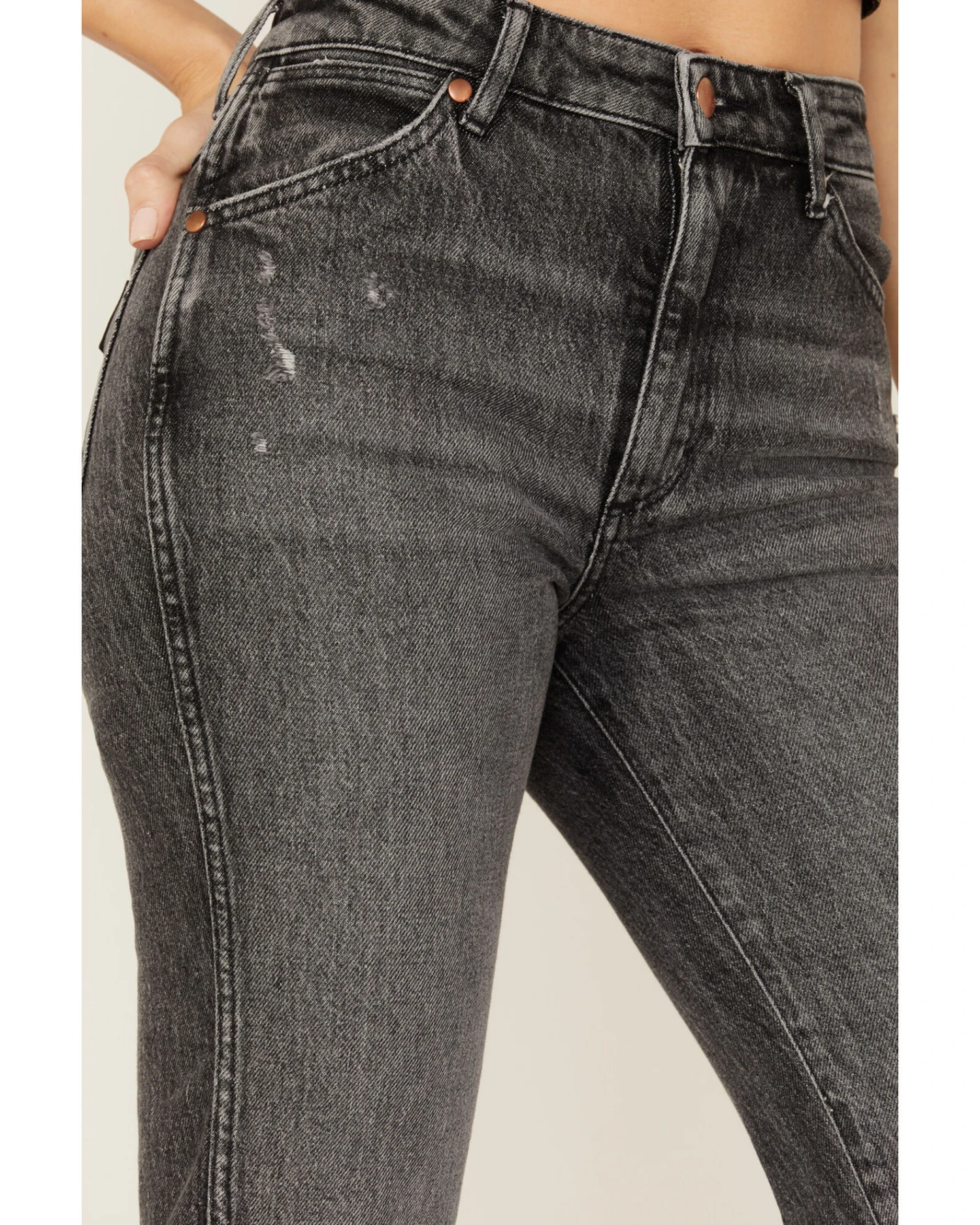 Wrangler Women's Dark Wash High Rise Distressed Wild West Straight Jeans - Image 2