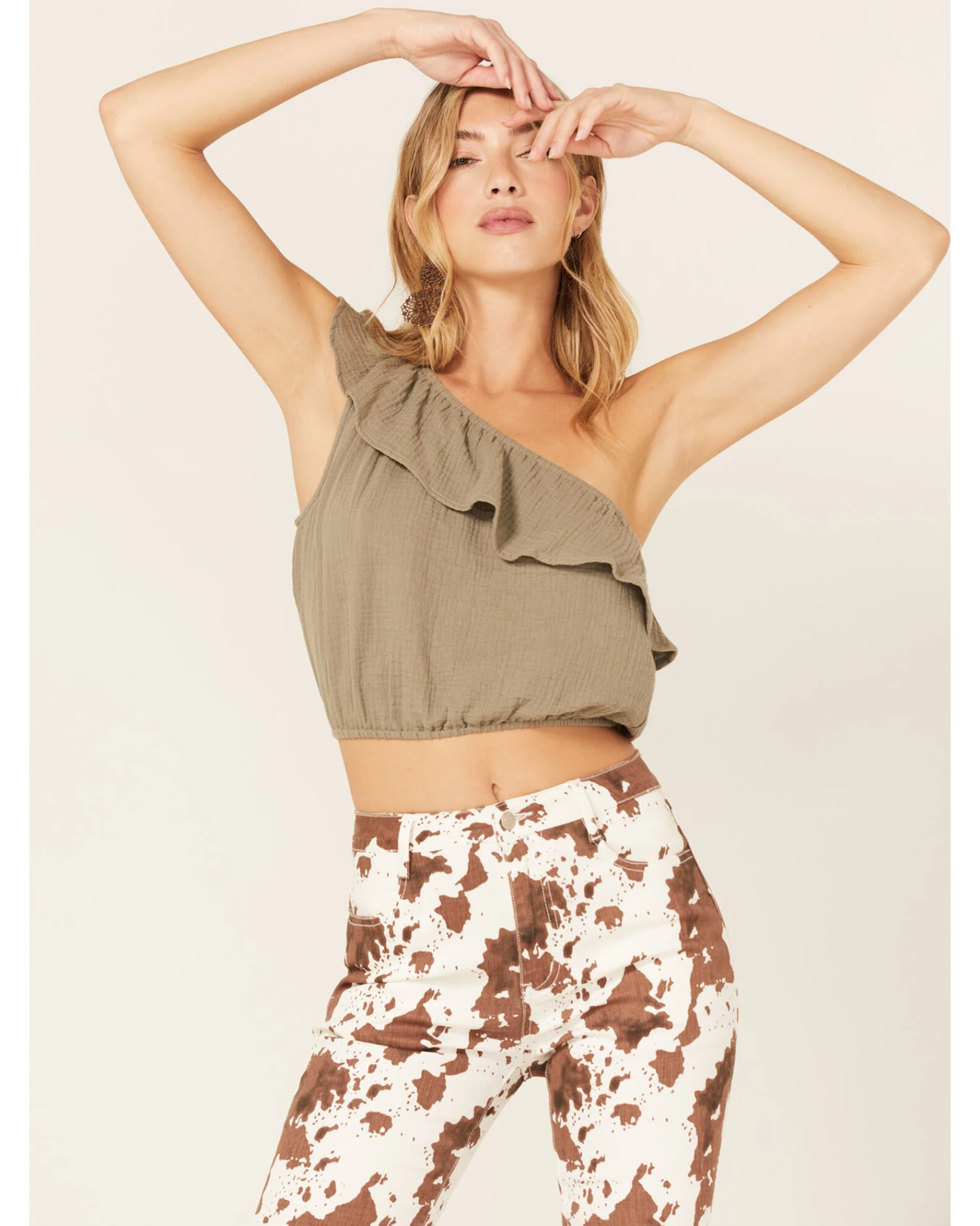 Jolt Women's One-Shoulder Ruffle Crop Top