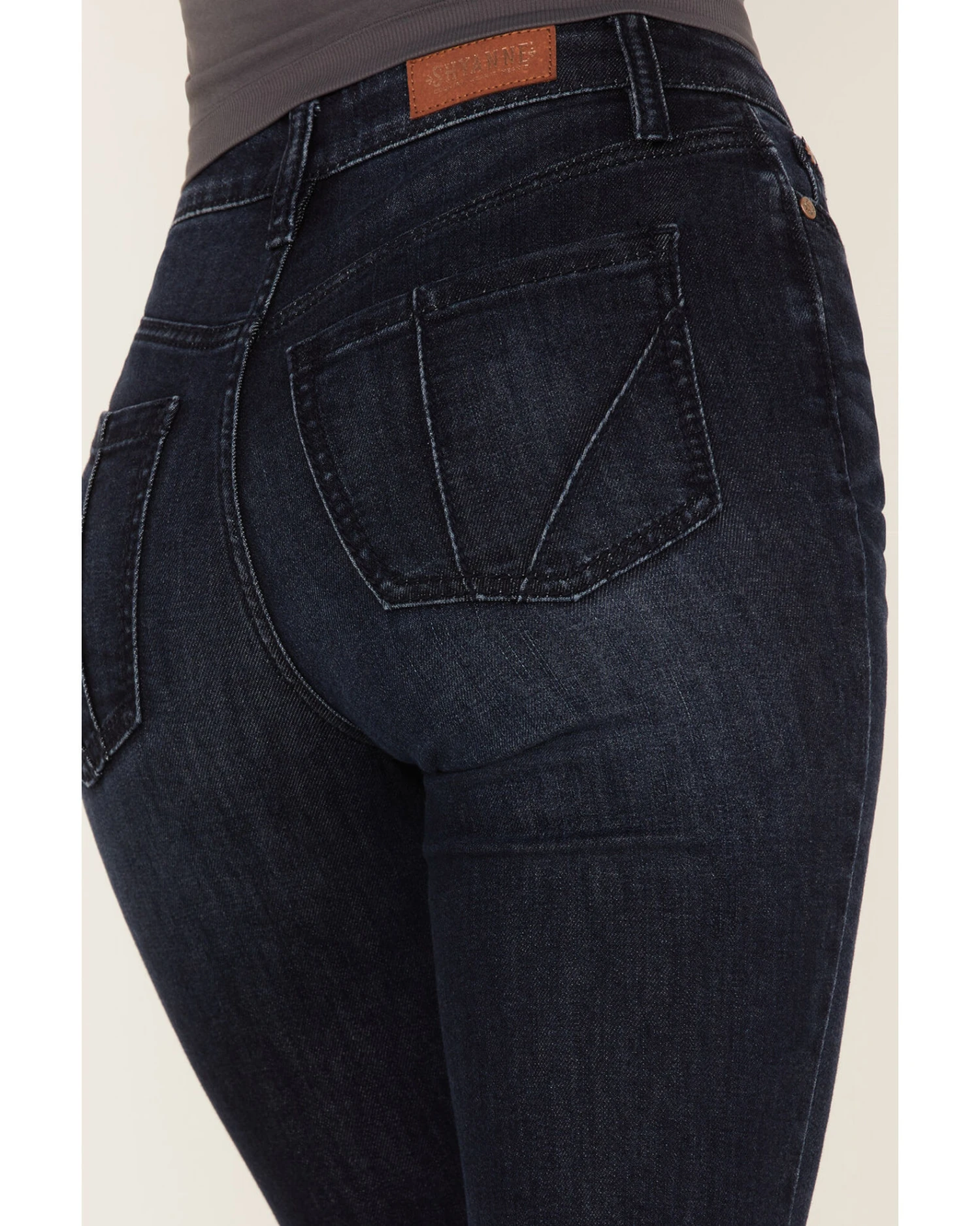 Shyanne Women's Embroidered Dark Wash High Rise Stretch Flare Jeans - Image 4