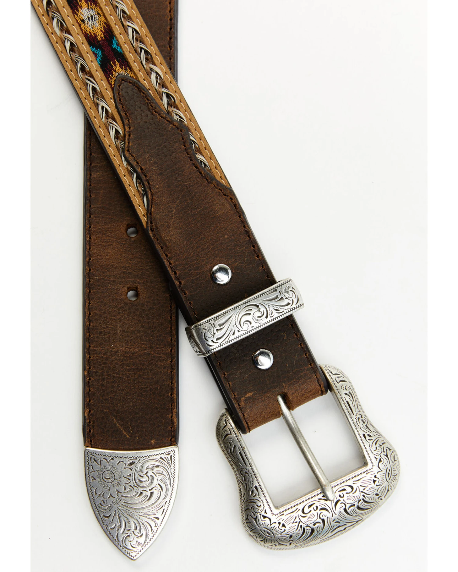 Cody James Brown 3-Piece Horse Hair Laced Southwest Inlay Belt - Image 2