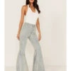Free People Women's Light Wash High Rise Geo Print Just Float On Flare Jeans