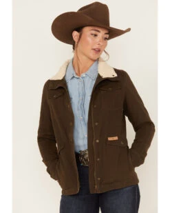 Powder River Outfitters Women's Sherpa-Lined Neck Denim Military Jacket