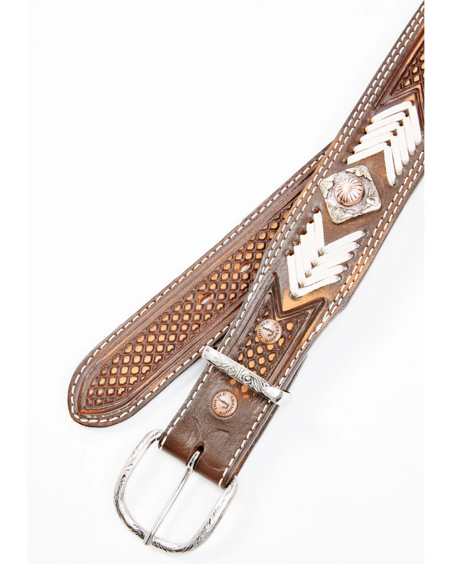 Double J Saddlery Men's Vintage Tooled Rawhide Belt - Image 2