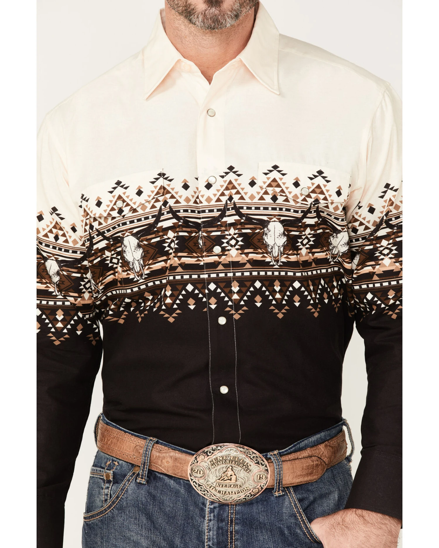 Panhandle Men's Southwestern Border Long Sleeve Snap Shirt - Image 3