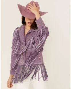 Understated Leather Women's Howdy Fringe Studded Moto Jacket