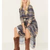 Stetson Women's Serape Stripe Print Long Sleeve Midi Dress