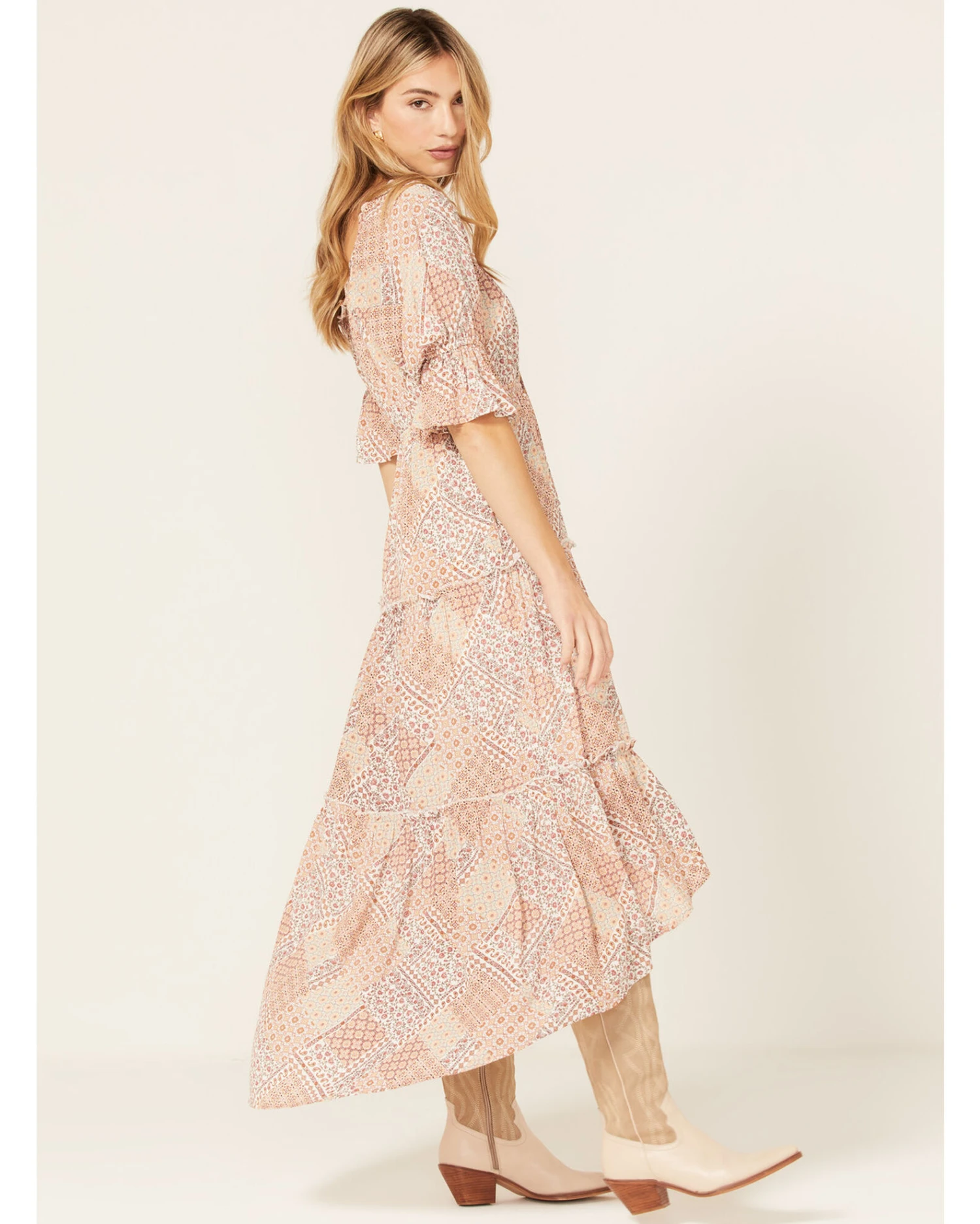 Wild Moss Women's Patchwork Floral Paisley Print Dress - Image 3