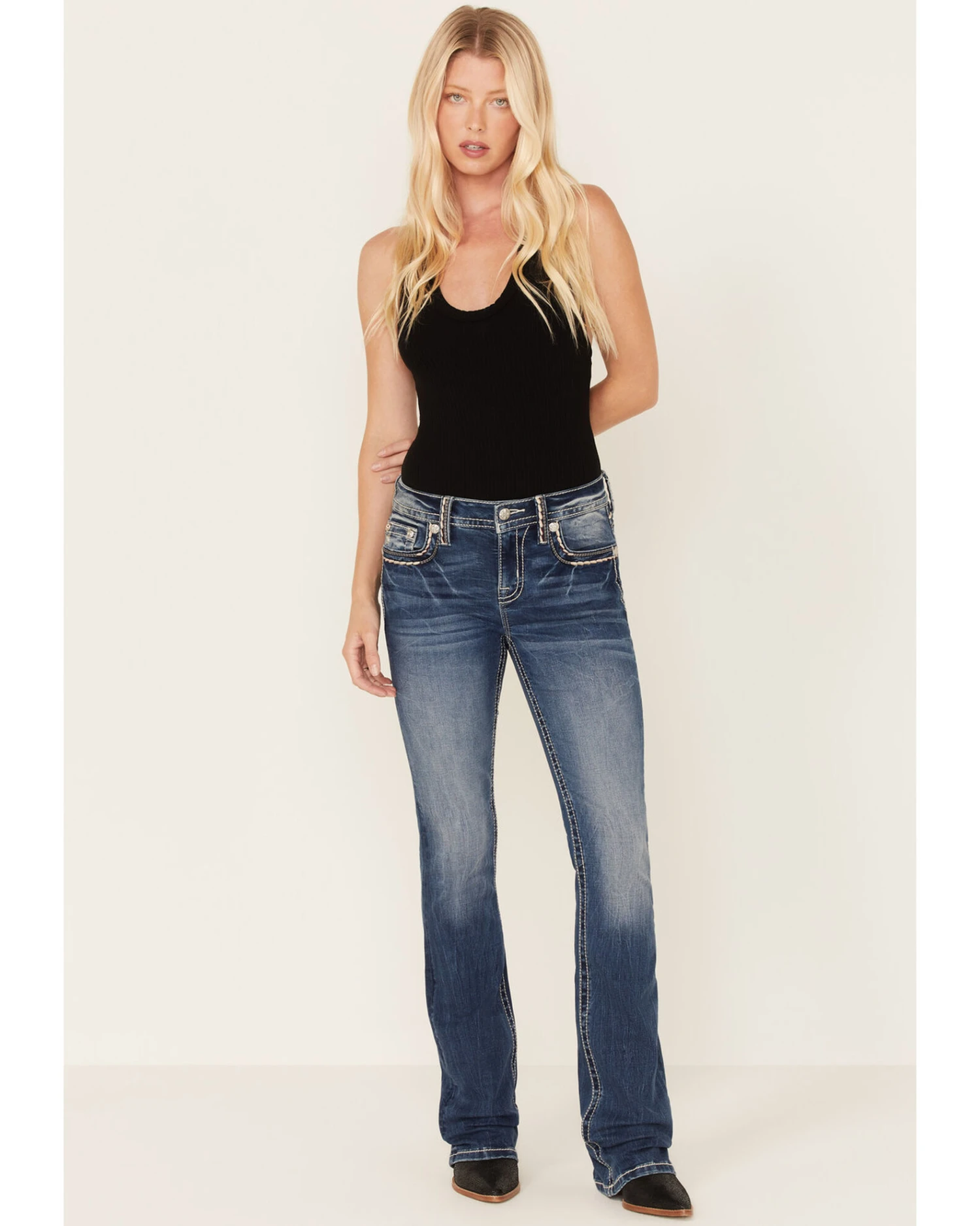 Miss Me Women's Medium Wash Mid Rise Embroidered Bootcut Jeans - Image 3