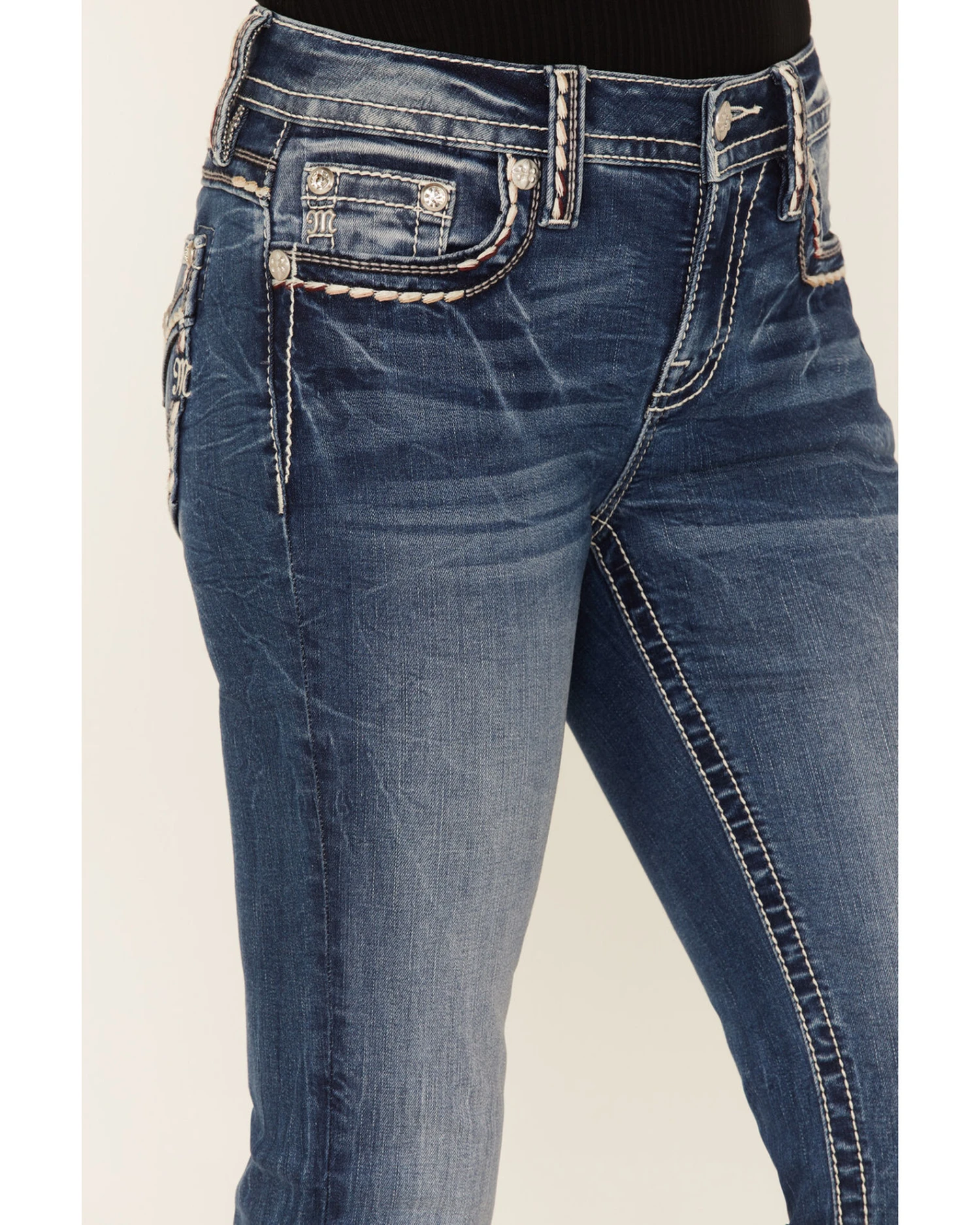 Miss Me Women's Medium Wash Mid Rise Embroidered Bootcut Jeans - Image 4