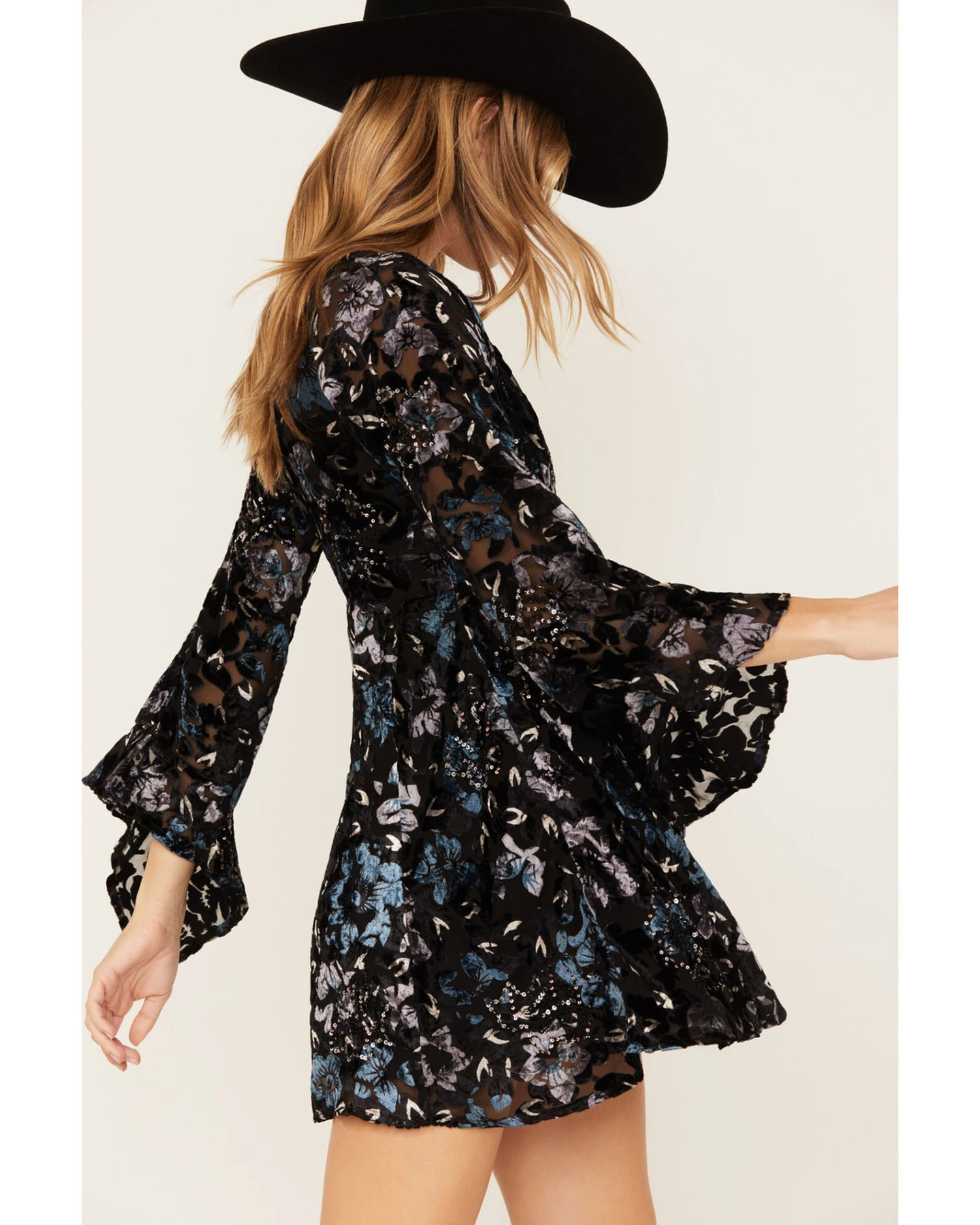 Shyanne Women's Flare Sleeve Burn Out Velvet Dress