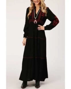 Roper Women's Long Sleeve Peasant Embroidered Tier Dress