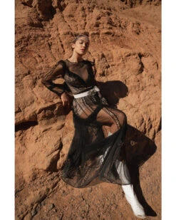 Wonderwest Women's Sheer Lace Long Sleeve Dress