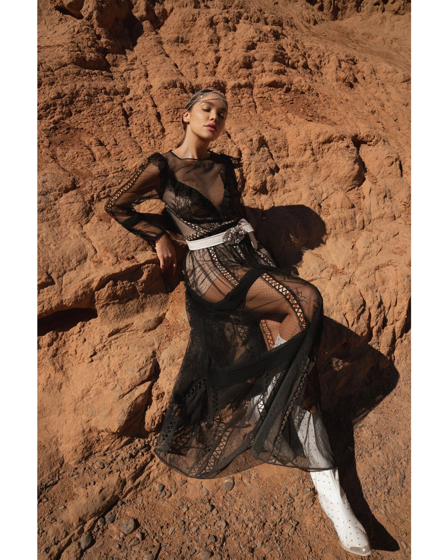 Wonderwest Women's Sheer Lace Long Sleeve Dress