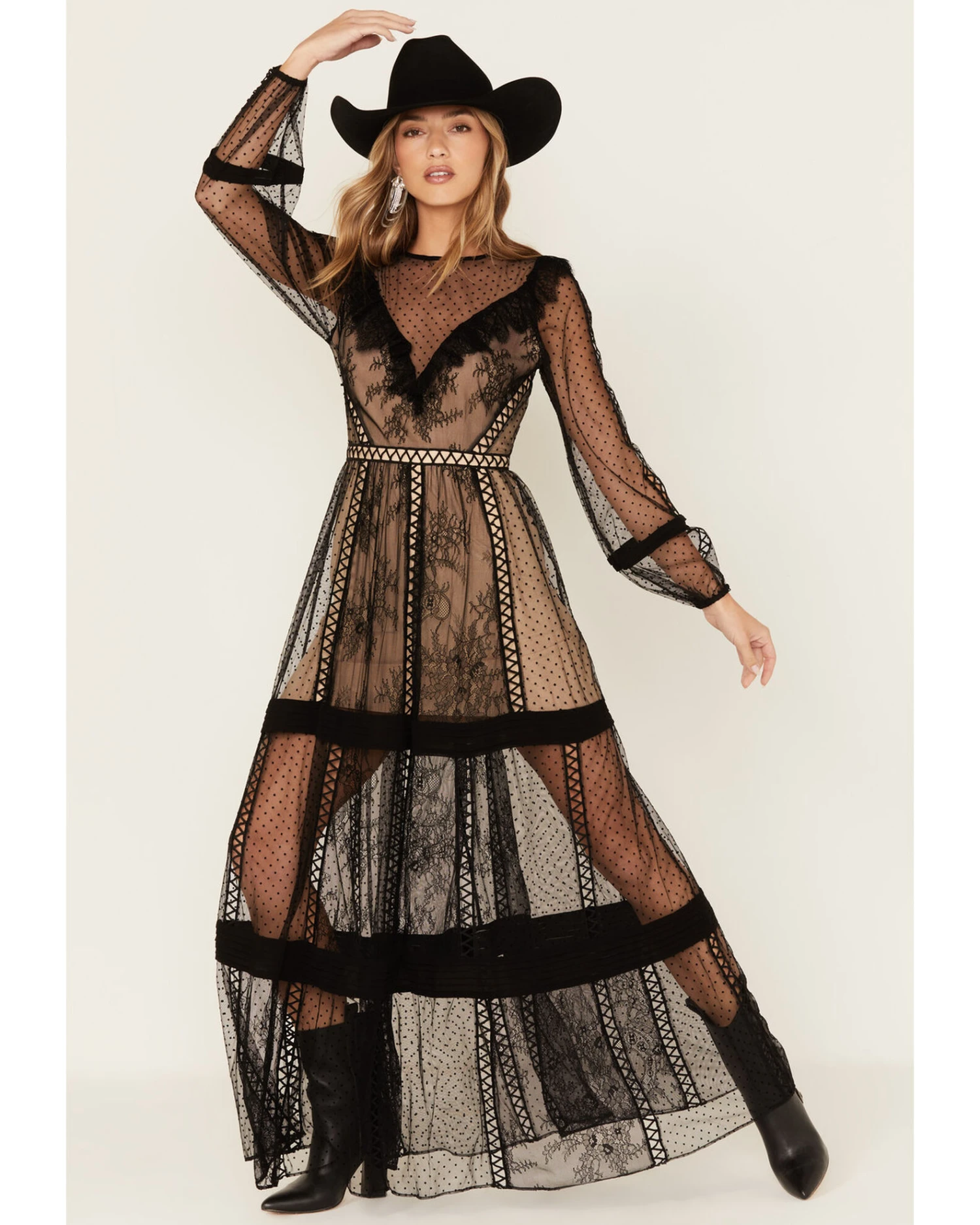 Wonderwest Women's Sheer Lace Long Sleeve Dress - Image 3