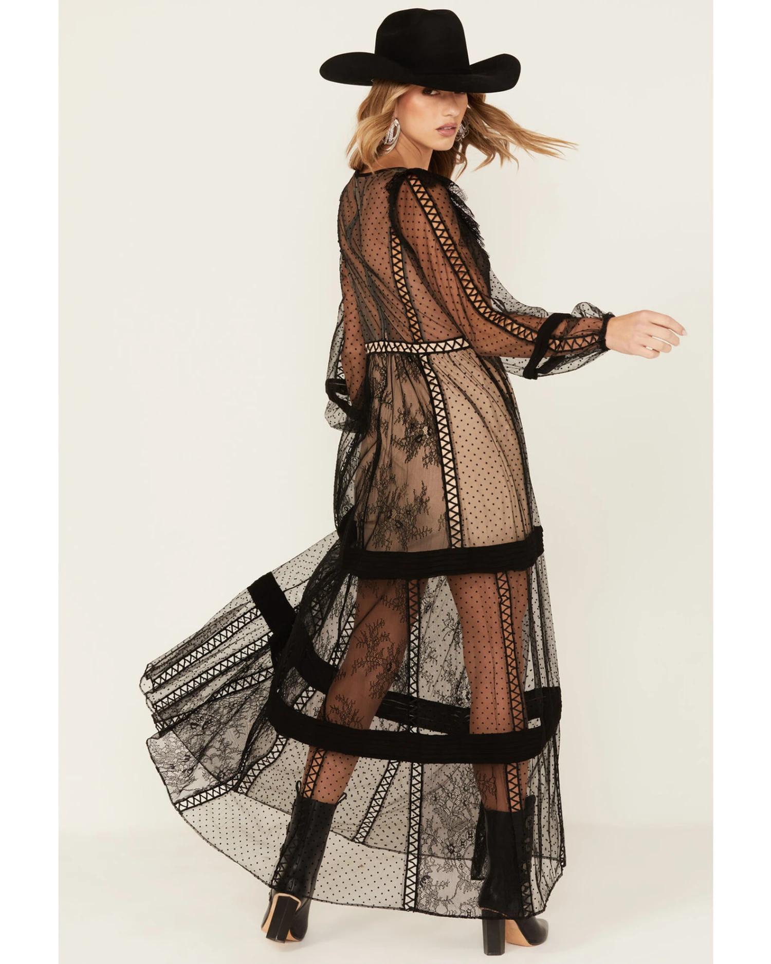 Wonderwest Women's Sheer Lace Long Sleeve Dress - Image 5