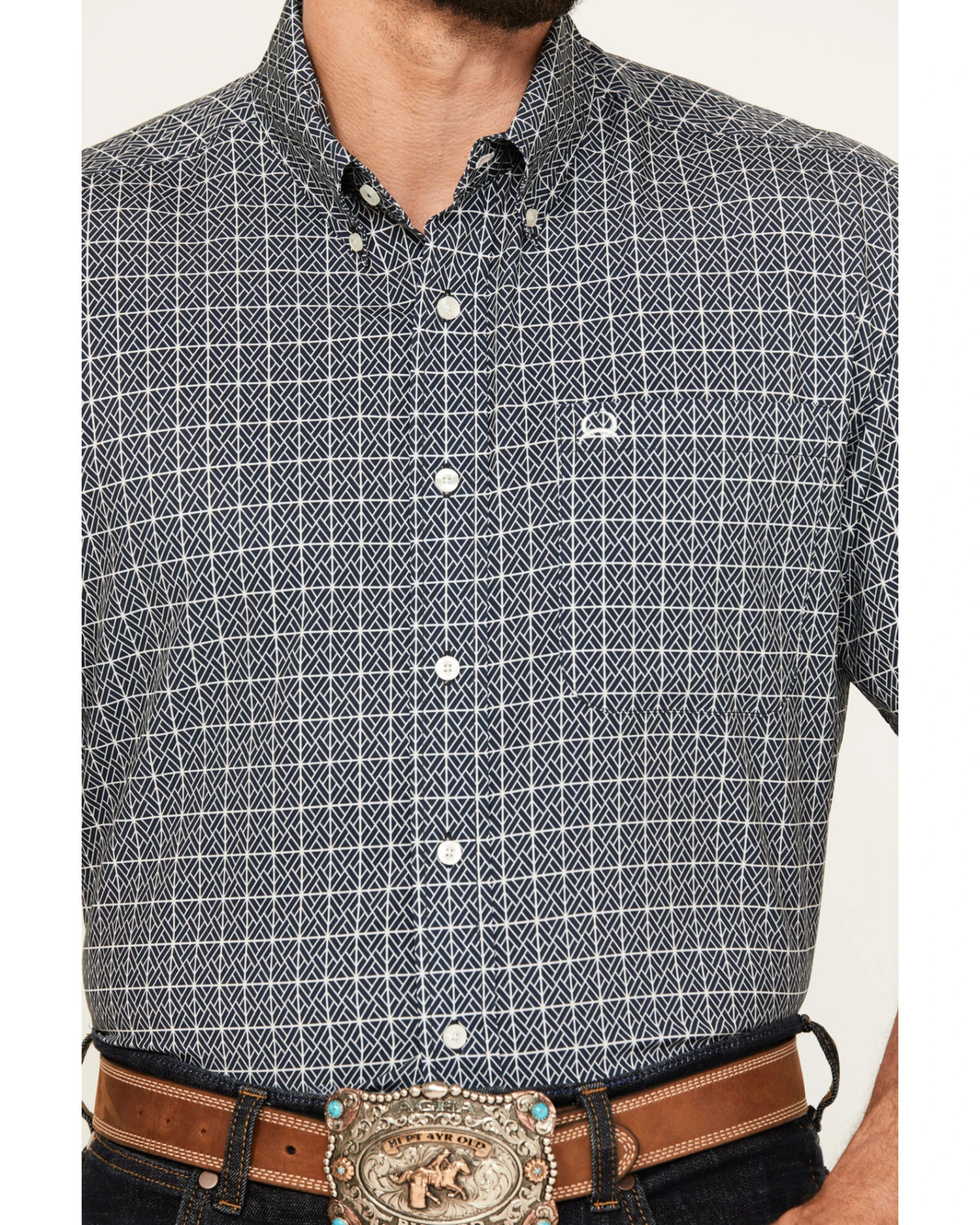 Cinch Men's ARENAFLEX Geo Print Short Sleeve Button Down Western Shirt - Image 3