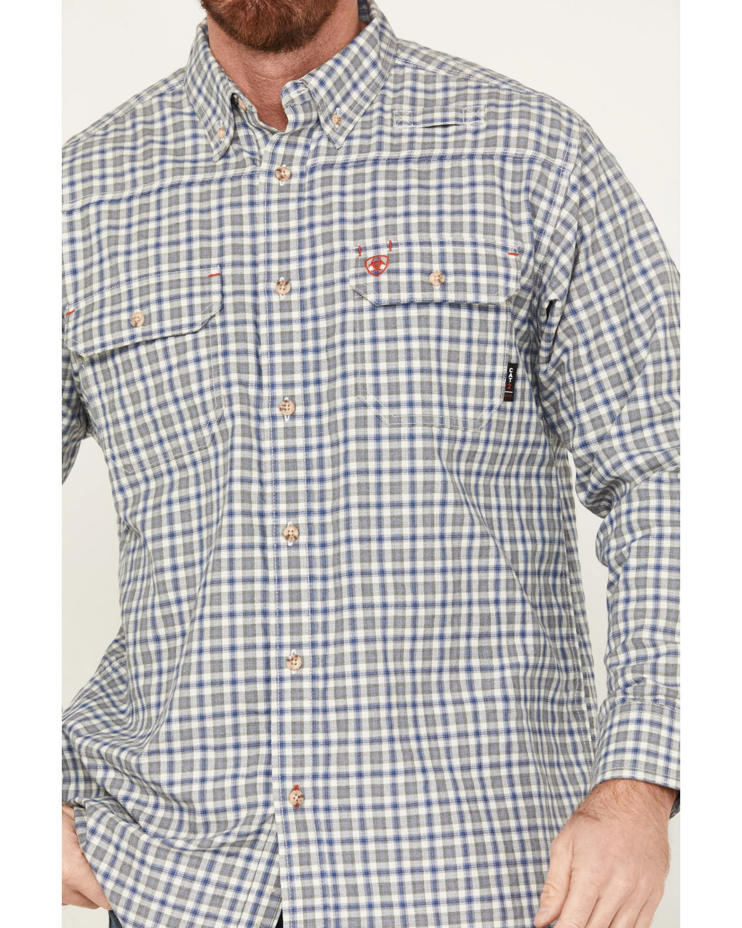 Ariat Men's FR Plaid Print Featherlight Long Sleeve Button Down Work Shirt - Image 3