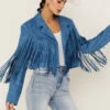 Saints & Hearts Women's Faux Suede Cropped Fringe Jacket