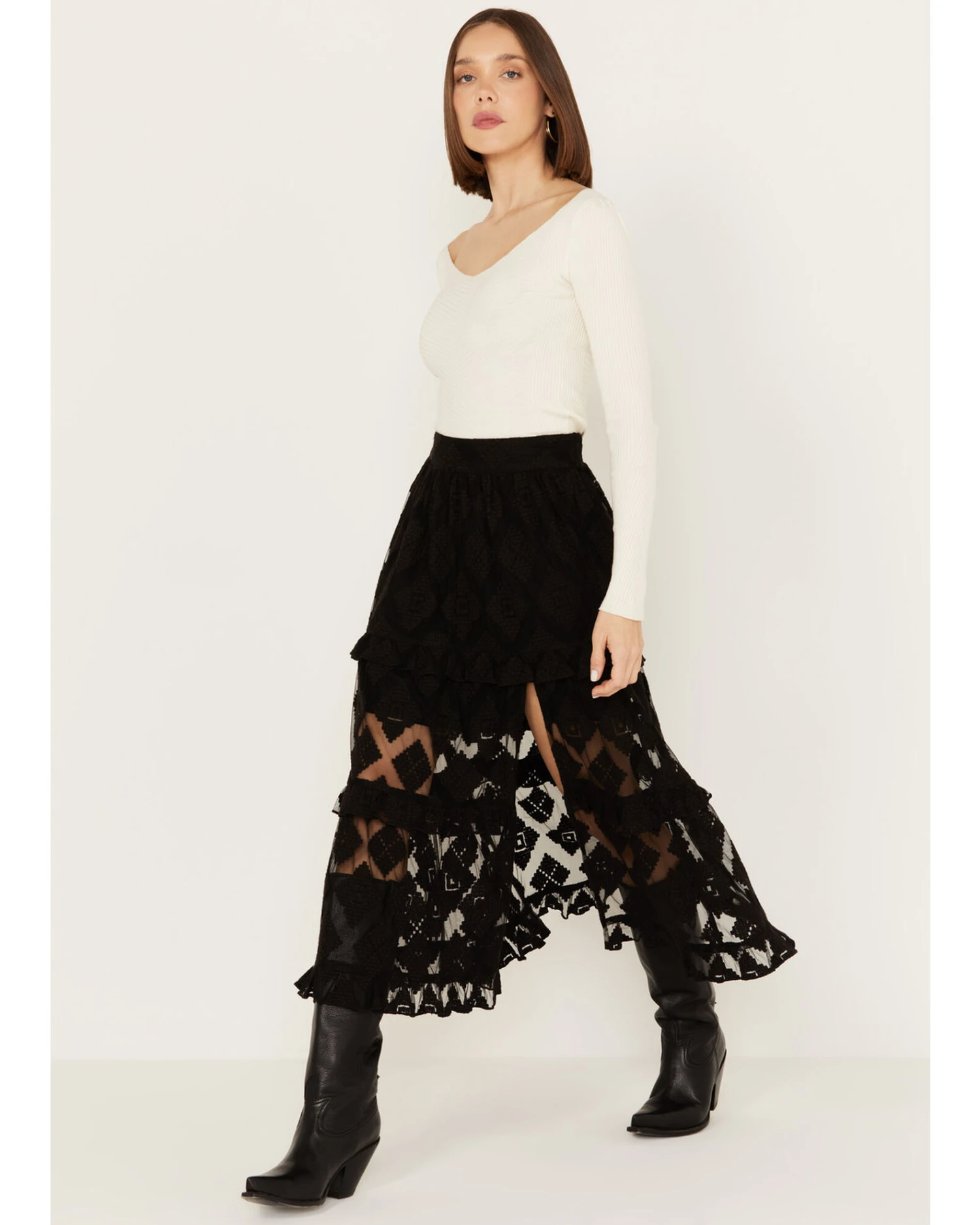 Shyanne Women's Diamond Embroidered Mesh Skirt - Image 2